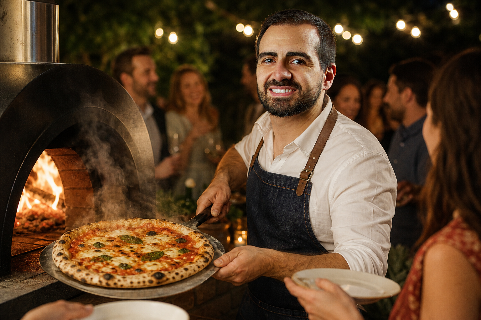 Eric no forno a lenha do Forno Nômade